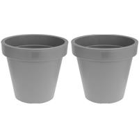 2x Lichtgrijze bloempotten 25 cm - Licht grijze plantenpotten 25 cm