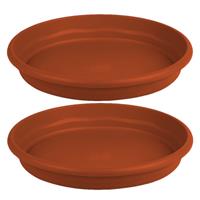 Hega Hogar Set van 2x stuks bloempot/plantenpot terra cotta onderschaal/opvangbord kunststof diameter 16 cm