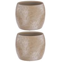 Mica Decorations 2x stuks bloempot in kleur mat cream stone keramiek voor kamerplant H14 x D16 cm- plantenpotten binnen