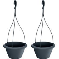2x Antraciet ophang Respana kunststof bloempotten/plantenpotten met kunststof haak - 21 cm - Tuin/huis hangdecoratie bloempot
