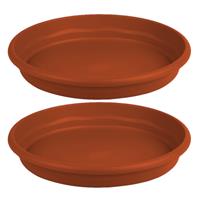 Hega Hogar Set van 2x stuks bloempot/plantenpot terra cotta onderschaal/opvangbord kunststof diameter 18 cm.