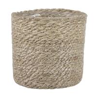 Mica Decorations Naturel rotan planten/bloemen pot mand van gedraaid jute/riet H14 en D14 cm - Met plastic binnenkant