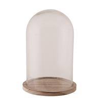 Bellatio Glazen decoratie stolp op houten plateau 17 x 25 cm - Home Deco stolpen - Woonaccessoires