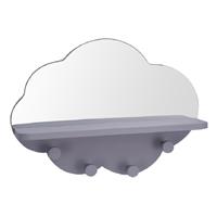 Grijze kapstok met spiegel wolk vorm 39 cm kinderkamer accessoires - Babykamer/kinderkamer accessoires - Spiegels - Kapstokken - Wolken kapstok/spiegel 2-in-1