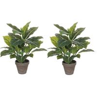 Shoppartners 4x stuks groene Philodendron kunstplant 49 cm in grijze pot -