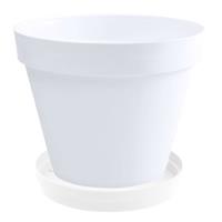 Bloempot Toscane Kunststof Wit D20 X H17 Cm Inclusief Onderschaal D15 Cm - Plantenpotten