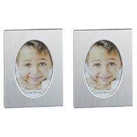 Cepewa Set van 2x stuks aluminium fotolijst zilver ovaal geschikt voor een foto van 5,5 x 8 cm -