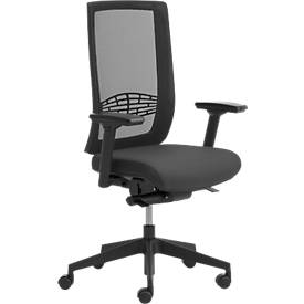 Leyform Bureaustoel WIKI, met armleuningen, netrug, kunststof frame, zwart