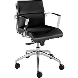 Leyform Bureaustoel ORIGAMI, leren bekleding, wipmechanisme, met armleuningen, halfhoge rugleuning, zwart