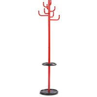 Kapstokstandaards, hoogte 1700 mm, Ø 450 mm, 8 mantelhaken, rood