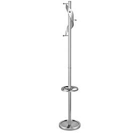 Staande kapstok Kerkmann Adria, 5 haken, paraplubak & lekbak, H 1800 x ø 310 mm, staal, aluminiumvezel.