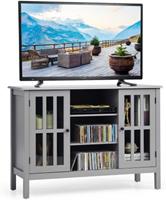 costway Houten TV-Standaard voor TV's tot 50" Entertainment Centrum met 2 Deuren en 3 Planken Woonkamer Media Console Tafel Grijs