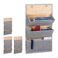 RELAXDAYS 4 x Wandorganizer Bambus 3 Fächer grau/braun