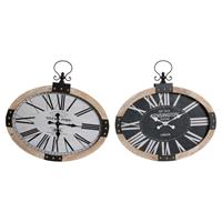 DKD Home Decor Wanduhr  Oval Schwarz Beige Eisen Holz MDF (2 pcs) (58 x 6.5 x 58 cm)