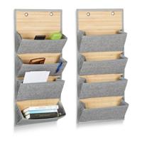 RELAXDAYS 2 x Wandorganizer Bambus 4 Fächer grau