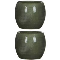 Mica Decorations 2x Stuks Bloempot In Het Glanzend Groen Keramiek Voor Kamerplant H12 X D14 Cm - Plantenpotten