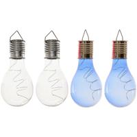 Lumineo 4x Buitenlampen/tuinlampen Lampbolletjes/peertjes 14 Cm Transparant/blauw - Buitenverlichting