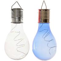 Lumineo 2x Buitenlampen/tuinlampen Lampbolletjes/peertjes 14 Cm Transparant/blauw - Buitenverlichting