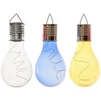 Lumineo 3x Buitenlampen/tuinlampen Lampbolletjes/peertjes 14 Cm Transparant/blauw/geel - Buitenverlichting