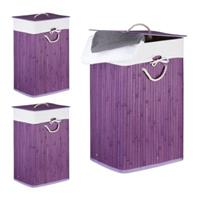 RELAXDAYS 3 x Wäschekorb Bambus eckig violett