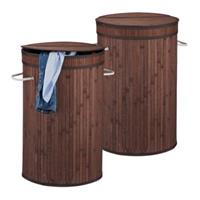 RELAXDAYS 2 x Wäschekorb Bambus mit Deckel braun dunkelbraun