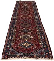 Morgenland Hochflor-Läufer Yalameh Medaillon Rosso scuro 380 x 78 cm, rechteckig, 1 mm Höhe, Unikat mit Zertifikat