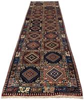 Morgenland Hochflor-Läufer Yalameh Medaillon Rosso scuro 373 x 80 cm, rechteckig, 1 mm Höhe, Unikat mit Zertifikat