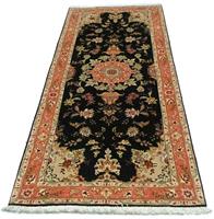 Morgenland Hochflor-Läufer Täbriz 50 Raj Medaillon Nero 215 x 83 cm, rechteckig, 1 mm Höhe, Unikat mit Zertifikat