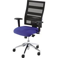 EUROKRAFTpro Operator-draaistoel, rugleuninghoogte 550 mm, synchroon-mechanisme, vlakke zitting, zitting blauw, netstructuur rugleuning zwart