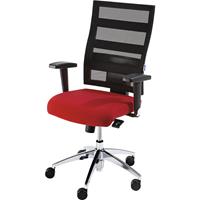 EUROKRAFTpro Operator-draaistoel, rugleuninghoogte 550 mm, synchroon-mechanisme, vlakke zitting, zitting rood, netstructuur rugleuning zwart
