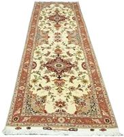 Morgenland Hochflor-Läufer Täbriz 50 Raj Stark Gemustert Beige 313 x 84 cm, rechteckig, 1 mm Höhe, Unikat mit Zertifikat