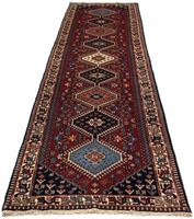 Morgenland Hochflor-Läufer Yalameh Medaillon Blu scuro 600 x 84 cm, rechteckig, 1 mm Höhe, Unikat mit Zertifikat
