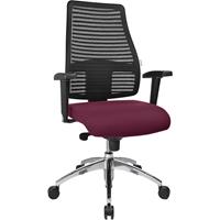 EUROKRAFTpro Operator-draaistoel, met netrugleuning, rugleuninghoogte 600 mm, textielbekleding bordeaux