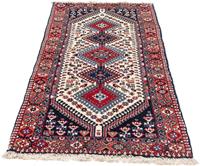 Morgenland Hochflor-Läufer Yalameh Medaillon Blu scuro 190 x 83 cm, rechteckig, 1 mm Höhe, Handgeknüpft