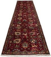 Morgenland Hochflor-Läufer Täbriz Figurativ Rosso scuro 385 x 90 cm, rechteckig, 1 mm Höhe, Unikat mit Zertifikat