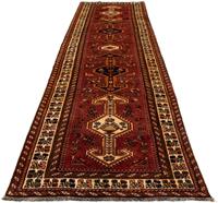 Morgenland Hochflor-Läufer Shiraz Medaillon Marrone 382 x 103 cm, rechteckig, 1 mm Höhe, Unikat mit Zertifikat