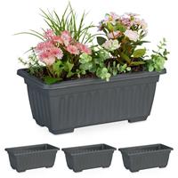 RELAXDAYS Blumenkasten 4er Set, drinnen & draußen, eckiger Blumentopf, HxBxT: 14 x 34 x 18,5 cm, Kunststoff, anthrazit - 