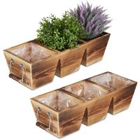 RELAXDAYS Blumenkasten, 3 Fächer, Holz Pflanzkasten mit Folie, HxBxT: 12,5 x 43,5 x 17,5 cm, Vintage Kräuterkiste, natur - 