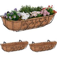 RELAXDAYS Blumenkasten Balkon, 3er Set, Balkonkasten zum Einhängen, Eisen & Kokosfaser, HBT 21 x 76 x 22 cm, braun/natur