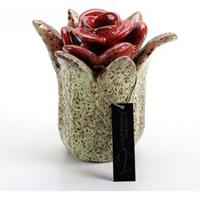 Villa Pottery Groen rode bloemenvaas Lilou enkele opening - Vaas Lilou groen rood 16x15xH15
