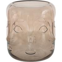 Clayre & Eef Vaas Ø 18*21 cm Bruin Glas Rond Gezicht Glazen Vaas