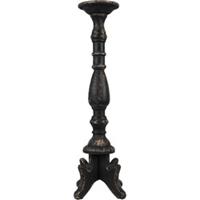 Clayre & Eef Kandelaar Ø 21*60 cm Zwart Hout Kaarsenstandaard Kaarsenhouder