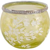 Clayre & Eef Glazen Theelichthouder Ø 10*9 cm Groen, Wit Glas, Metaal Rond Bloemen Waxinelichthouder Windlichthouder