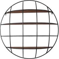 Clayre & Eef Wandrek 91*20 cm Zwart, Bruin Ijzer, Hout Rond Muurrek Opbergkast Hangkast