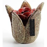 Villa Pottery Groen rode bloemenvaas Lilou enkele opening - Vaas Lilou groen rood 21x21xH21