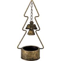 Clayre & Eef Kandelaar Kerstboom 10*8*24 cm Koperkleurig Metaal Engel, kerstboom Kaarsenstandaard Kaarsenhouder