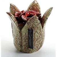 Villa Pottery Groen rode bloemenvaas Lilou - Vaas Lilou groen rood 21x21xH21