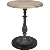 Clayre & Eef Bijzettafel Ø 50*64 cm Bruin, Zwart Hout, Ijzer Rond Side table Tafeltje