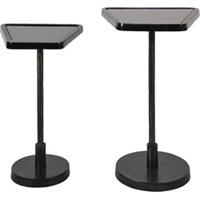 Clayre & Eef Bijzettafel Set van 2 35*35*56 cm Zwart Aluminium, Glas Sidetable Tafeltje