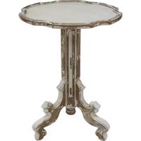 Clayre & Eef Bijzettafel Ø 54*75 cm Wit, Bruin Hout Rond Side table Tafeltje